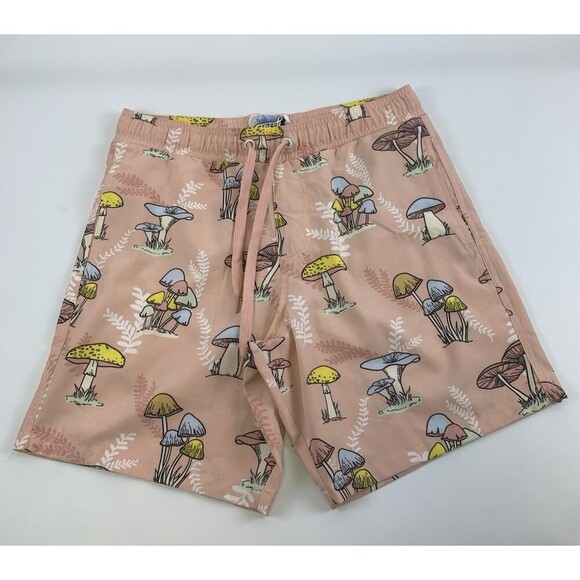 Fresh Prints Of Bel Air Swim Trunks Pink Mushrooms Drawstring Pockets Mens Small - Picture 1 of 9